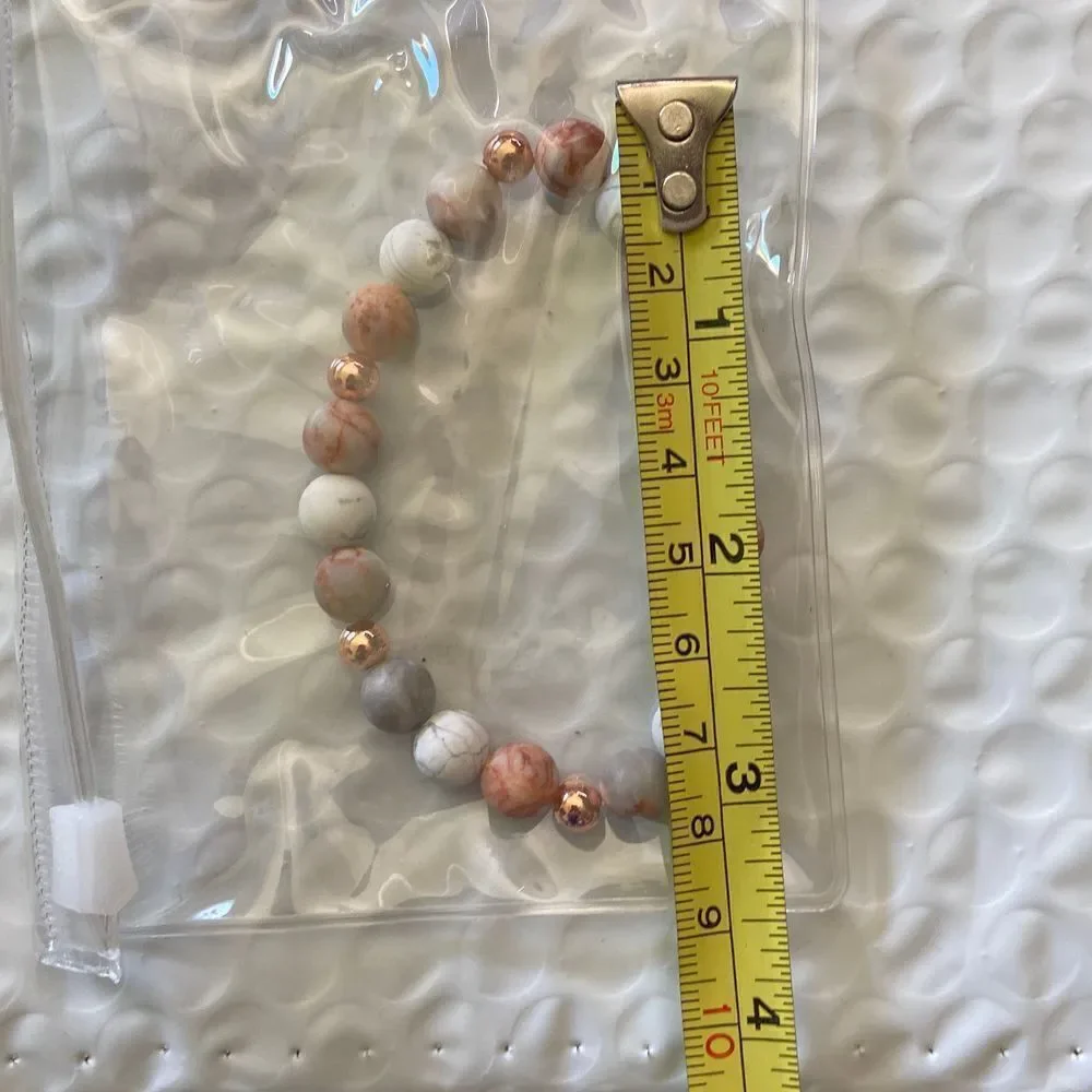 Beaded Bracelet Multi color marbled beads Copper Beads 7” NEW - Picture 3 of 3